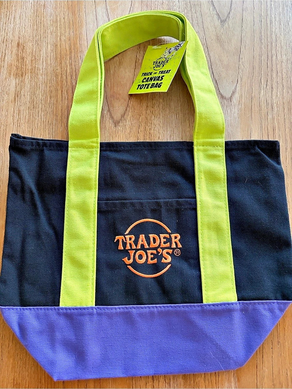 Trader Joe's Trick-or-Treat Mini Canvas Tote Bag Black & Purple